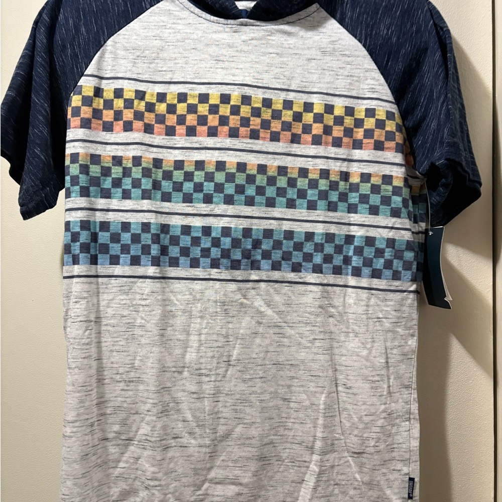 Multicolor Checkered Short Sleeve Hoodie - Picture 2 of 4